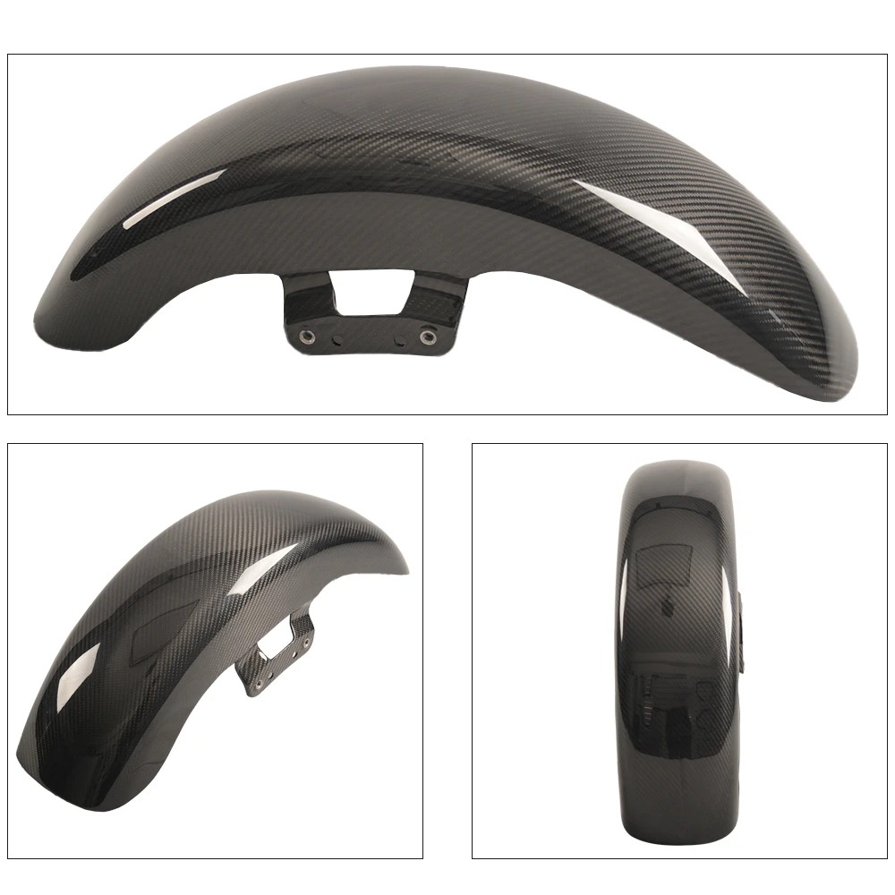 Custom World 3K Carbon Fiber Front Fender with Pre-Drilled Mounting Holes for  Touring 23.5-25
